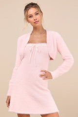Dynamic Sweetheart Pink Eyelash Knit Mini Dress & Shrug Set