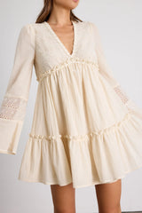 Dovelynn Cream Long Sleeve Baby Doll Mini Dress