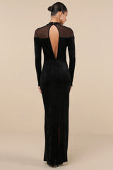Exemplary Allure Black Velvet Mock Neck Long Sleeve Maxi Dress