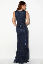 Dramatic Entrance Navy Blue Sequin Maxi Dress