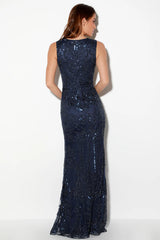 Dramatic Entrance Navy Blue Sequin Maxi Dress
