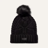 Women's Cable Beanie With Pom - BLACK