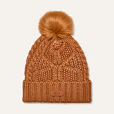 Women's Cable Beanie With Pom - CHESTNUT