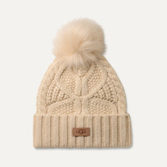 Women's Cable Beanie With Pom - CREAM