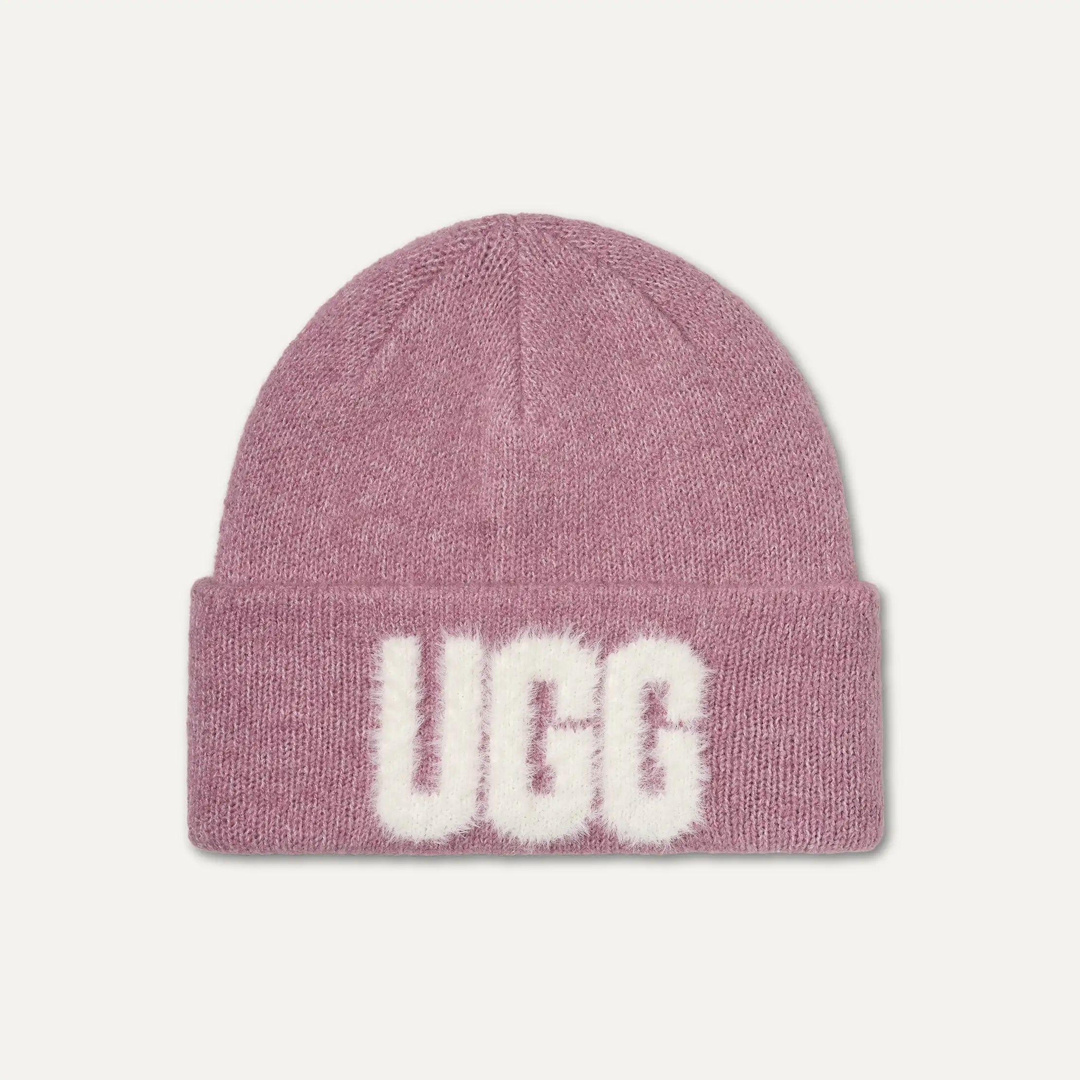Women's Fuzzy UGG Logo Beanie - DUSTY ORCHID