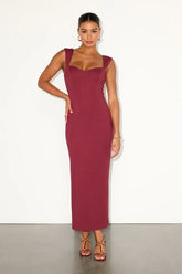 Samai Burgundy Cap Sleeve Bodycon Midi Dress