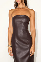 Antionette Dark Brown Vegan Leather Column Maxi Dress