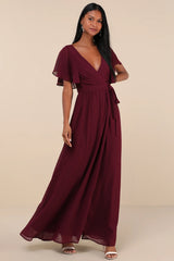 Convincing Grace Light Blush Flutter Sleeve Wrap Maxi Dress