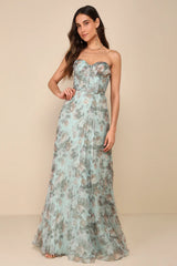 Most Beautiful Day Ivory Multi Floral Print Organza Maxi Dress