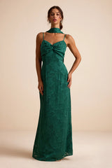 Rashona Emerald Green Burnout Sash Scarf Maxi Dress