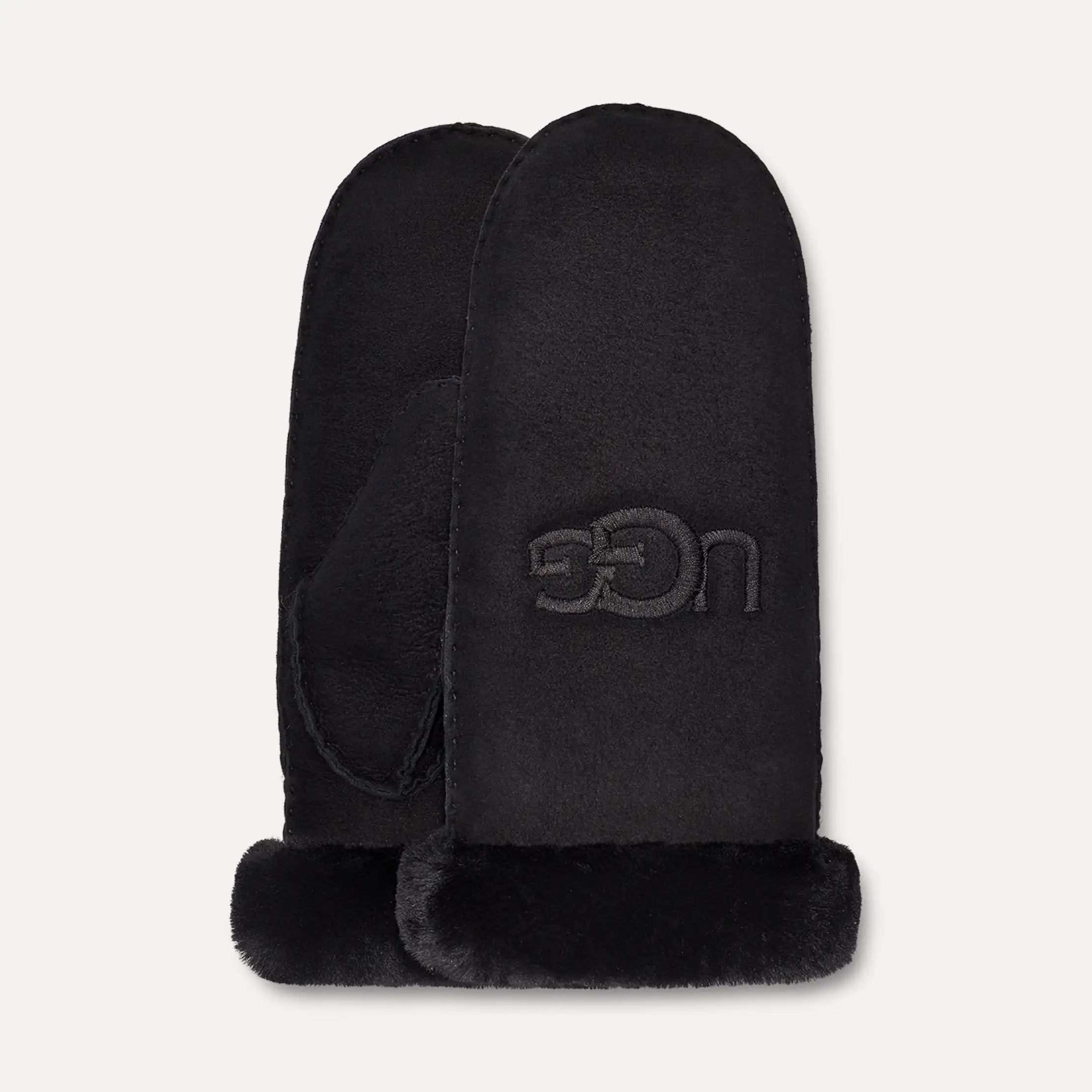 Women's Sheepskin Embroider Mitten - BLACK
