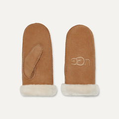 Women's Sheepskin Embroider Mitten - CHESTNUT