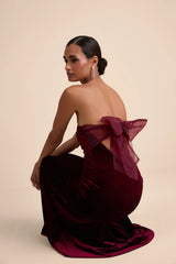 Mesmerizing Elegance Red Velvet Back Bow Maxi Dress