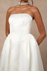 Bennett White Satin Strapless A-Line Maxi Dress
