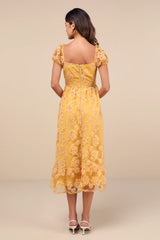 Notable Elegance Black Mesh Floral Applique Bustier Midi Dress