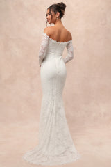 Beloved Promise White Lace Off-the-Shoulder Mermaid Maxi Dress