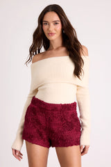 Mulvaney Burgundy Tweed Textured Micro Shorts
