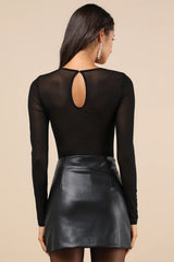 Impressive Allure Black Mesh Cutout Bodysuit