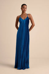 Kauri Golden Yellow Velvet Pleated Backless Maxi Dress