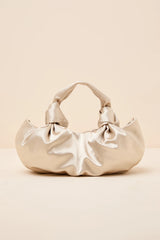 Maelynn Champagne Satin Knotted Handle Bag