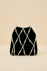 Gloria Black Velvet Pearl Pouch Handbag