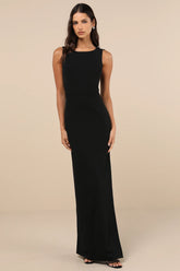 Perfected Poise Black Bow Cutout Column Maxi Dress
