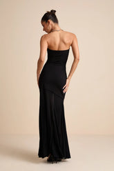 Elaris Black Mixed Media Strapless Maxi Dress