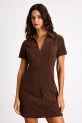 Go-Getter Girl Brown Corduroy Mini Dress With Pockets