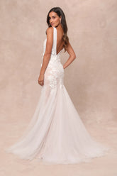 Exceptional Vow White Tulle Lace Applique Mermaid Maxi Dress