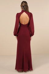 Graceful Entrance Navy Blue Long Sleeve Backless Maxi Dress