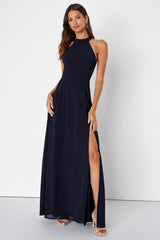 Confidently Charismatic Black Backless Halter Maxi Dress