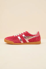 Elan Glitz Red and Pink Suede Lace-Up Sneakers