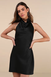 Gorgeous Endeavor Emerald Satin Halter Mini Slip Dress