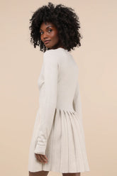 Beyond Sweet Heathered Beige Pearl Pleated Mini Sweater Dress