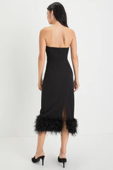 Fancy Behavior Black Bustier Strapless Feather Midi Dress