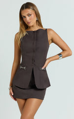 Desi Two Piece Top and Skirt Set in Chocolate