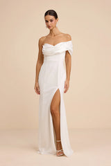 Beaumont White Asymmetrical Mermaid Maxi Dress