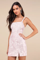 Shine for Us Cream Metallic Tropical Jacquard Mini Dress