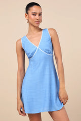 Arelie Blue Rickrack Sleeveless Mini Dress