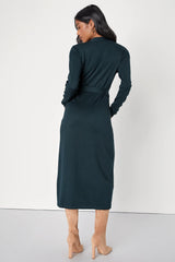 Literary Lover Dark Plum Midi Wrap Sweater Dress