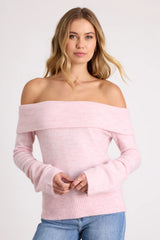 Melinda Light Blue Space Dye Off-the-Shoulder Sweater Top
