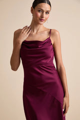 Caleigh Burgundy Satin Backless Slip Midi Dress