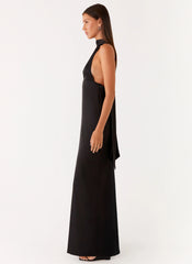 Alicia Satin Halter Maxi Dress - Black