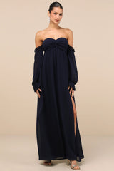 Glorious Invite Olive Green Knotted Off-the-Shoulder Maxi Dress