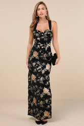 Pemberley Black Jacquard Lace-Up Maxi Dress