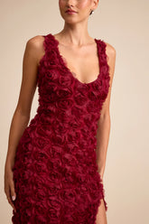 Aniston Wine Red Rosette Sleeveless Midi Dress