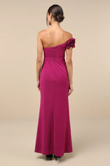 Beyond Elegant Black 3D Floral One-Shoulder Maxi Dress