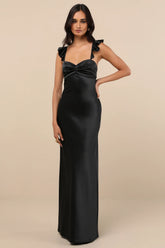 Exuberant Luxury Rust Satin Ruffled Lace-Up Maxi Dress
