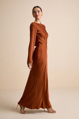 Kae Rust Orange Satin Cowl Back Maxi Dress