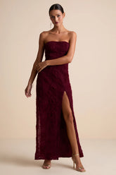 Amalia Burgundy Textured Strapless Maxi Dress